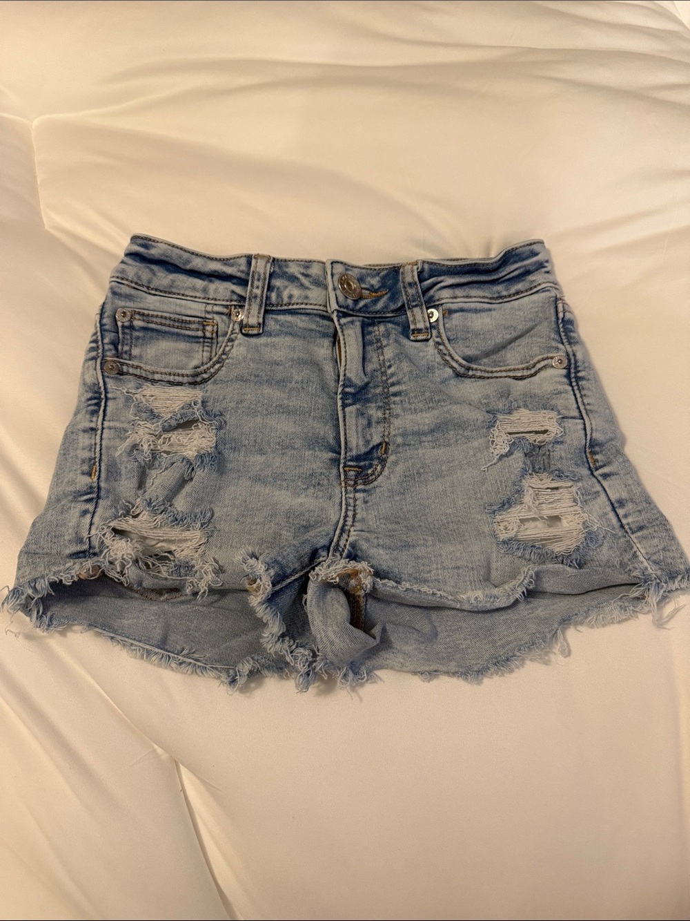 American Eagle Outfitters Light Blue Distressed Denim Shorts